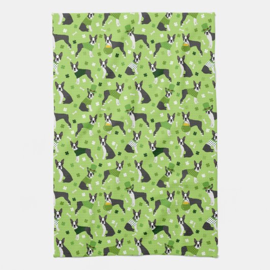 St. Patrick's Day Boston Terrier Geschirrtuch (Vertikal)