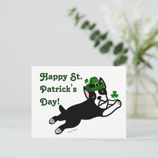 St. Patrick's Day Boston Terrier Postkarte (Stehend Vorderseite)