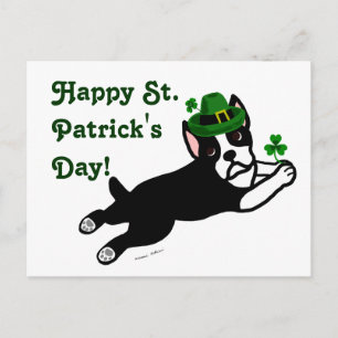 St. Patrick's Day Boston Terrier Postkarte
