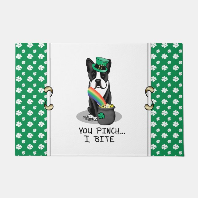 St. Patrick's Day Boston Terrier (schwarzer) Niedl Fußmatte (Vorderseite)