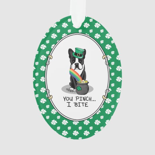 St. Patrick's Day Boston Terrier (schwarzer) Niedl Ornament (Rückseite)