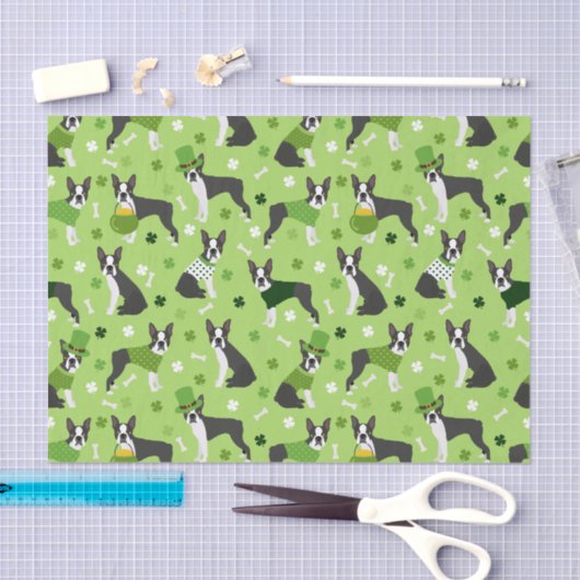 St. Patrick's Day Boston Terrier Seidenpapier (Handwerk)
