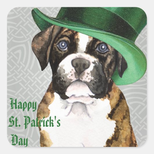 St. Patrick's Day Boxer Quadratischer Aufkleber (Vorderseite)