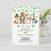 St Patrick's Day Boy Baby Shower Kleeblatt Tiere Einladung (Stehend Vorderseite)