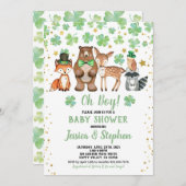 St Patrick's Day Boy Baby Shower Kleeblatt Tiere Einladung (Vorne/Hinten)