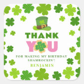 St. Patrick's Day Boy Birthday Clover Vielen Dank Quadratischer Aufkleber (Vorderseite)