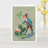 St. Patrick's Day Boy & Lucky Pig, Vintag Karte (Gelbe Blume)