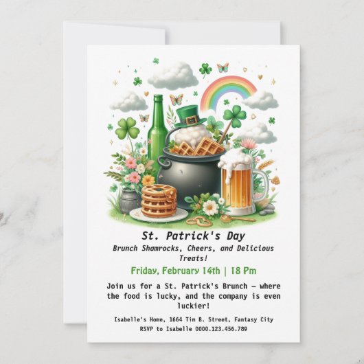St. Patrick's Day Brunch - Kleeblätter, Cheers Einladung (Vorderseite)