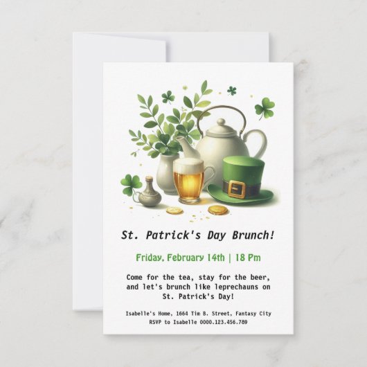 St. Patrick's Day Brunch - Tee, Bier und Irish Ch Einladung (Vorderseite)