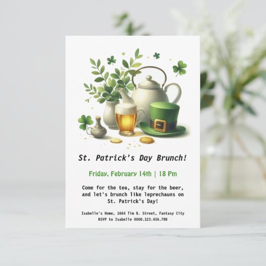 St. Patrick's Day Brunch - Tee, Bier und Irish Ch Einladung (Stehend Vorderseite)