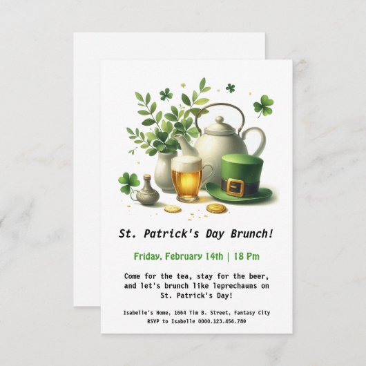 St. Patrick's Day Brunch - Tee, Bier und Irish Ch Einladung (Vorne/Hinten)