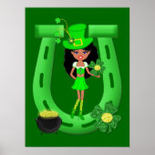 St Patrick's Day Brünett Girl Leprechaun Poster (Vorne)