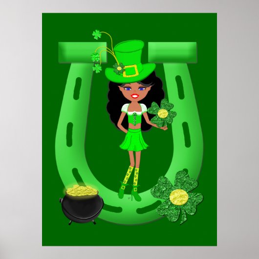 St Patrick's Day Brünett Girl Leprechaun Poster (Vorne)