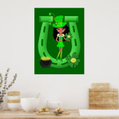 St Patrick's Day Brünett Girl Leprechaun Poster (Küche)