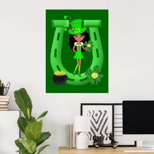St Patrick's Day Brünett Girl Leprechaun Poster (Heimbüro)