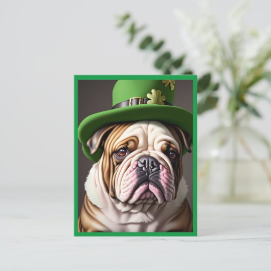 St. Patrick's Day Bulldog Feiertagspostkarte (Stehend Vorderseite)