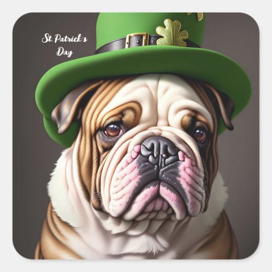 St. Patrick's Day Bulldog Quadratischer Aufkleber (Vorderseite)