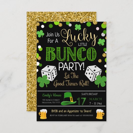 St. Patrick's Day Bunco Party Einladung (Vorne/Hinten)