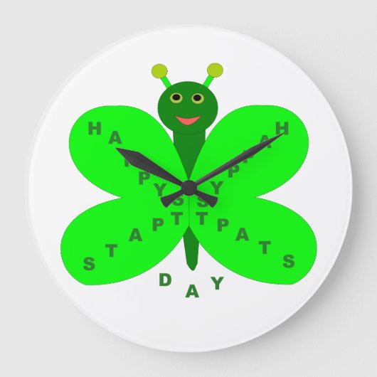St. Patricks Day Butterfly Wall Clock Große Wanduhr (Vorderseite)