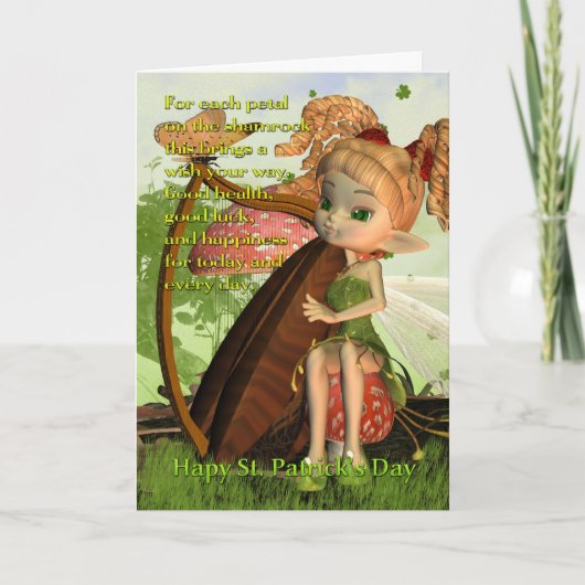 St Patrick's Day Card - Kleeblatt Irish Fairy Karte (Vorderseite)
