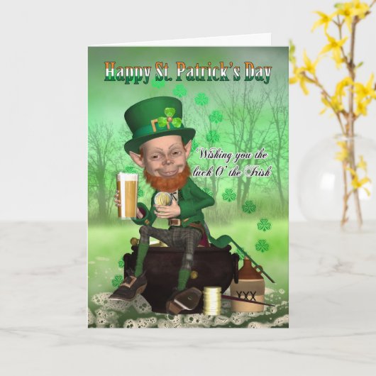 St. Patrick's Day Card - mit Leprechaun Karte (Gelbe Blume)