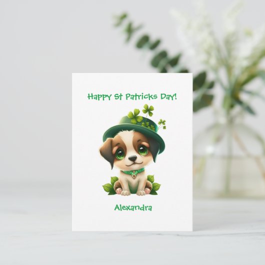 St Patricks Day Card mit Niedlichem Leprechaun Hun Postkarte (Stehend Vorderseite)