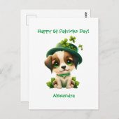 St Patricks Day Card mit Niedlichem Leprechaun Hun Postkarte (Vorne/Hinten)