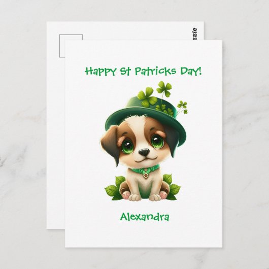 St Patricks Day Card mit Niedlichem Leprechaun Hun Postkarte (Vorne/Hinten)