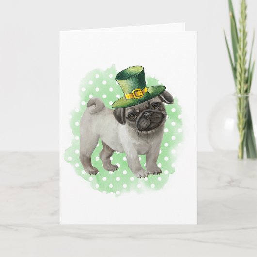 St Patricks Day Card Mops Dog Leprechaun Karte (Vorderseite)