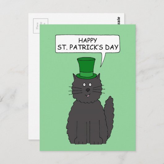 St Patrick's Day Cartoon Cat in a Hat Postkarte (Vorne/Hinten)