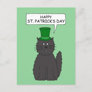St Patrick's Day Cartoon Cat in a Hat Postkarte