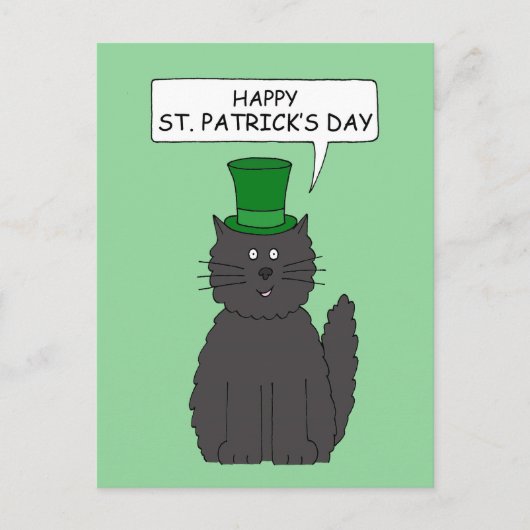 St Patrick's Day Cartoon Cat in a Hat Postkarte (Vorderseite)