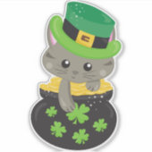 St. Patrick's Day Cat, Clovers, Pot of Gold Aufkleber (Vorderseite)