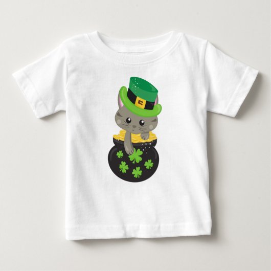 St. Patrick's Day Cat, Clovers, Pot of Gold Baby T-shirt (Vorderseite)