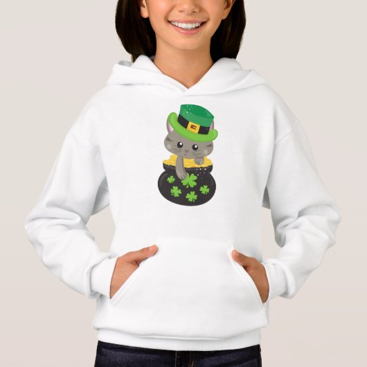 St. Patrick's Day Cat, Clovers, Pot of Gold Hoodie (Vorderseite)