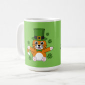 St Patrick's Day Cat Kleeblatts Cartoon | Text hin Kaffeetasse (Vorderseite Links)