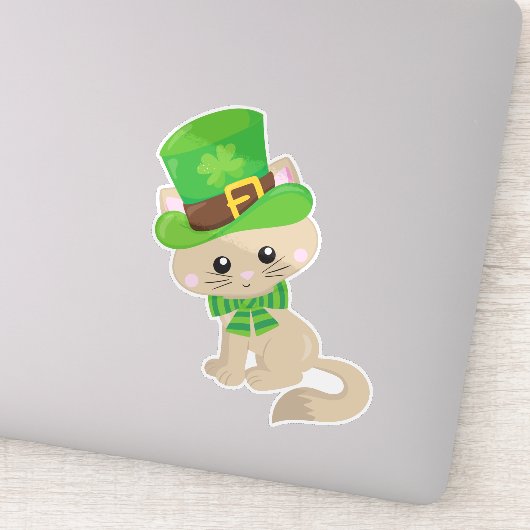 St. Patrick's Day Cat, Leprechaun Hat, Clovers Aufkleber (Detail)