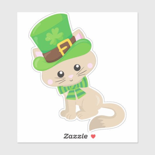 St. Patrick's Day Cat, Leprechaun Hat, Clovers Aufkleber (Blatt)