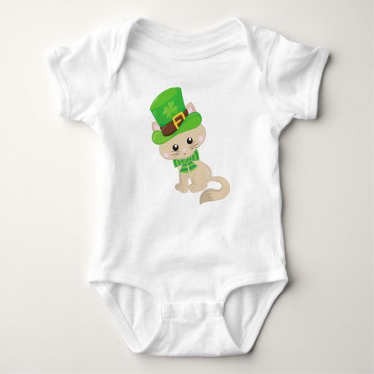 St. Patrick's Day Cat, Leprechaun Hat, Clovers Baby Strampler (Vorderseite)
