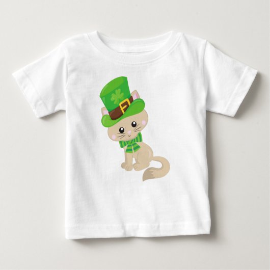 St. Patrick's Day Cat, Leprechaun Hat, Clovers Baby T-shirt (Vorderseite)