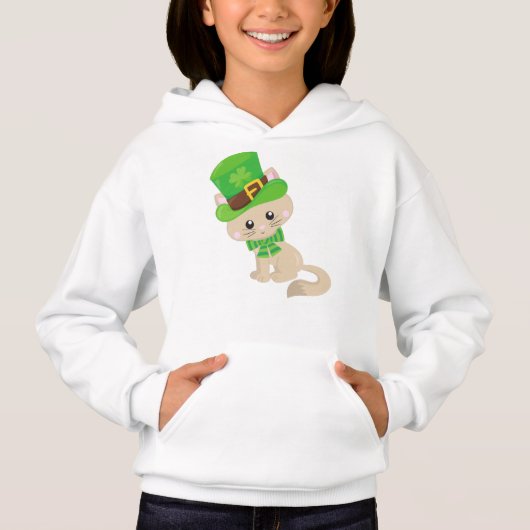 St. Patrick's Day Cat, Leprechaun Hat, Clovers Hoodie (Vorderseite)