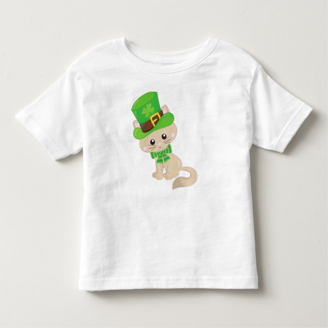 St. Patrick's Day Cat, Leprechaun Hat, Clovers Kleinkind T-shirt (Vorderseite)