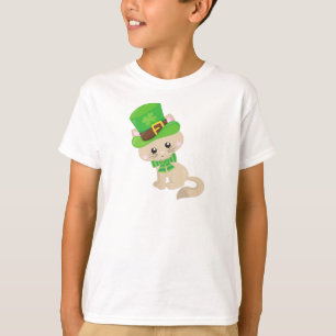 St. Patrick's Day Cat, Leprechaun Hat, Clovers T-Shirt