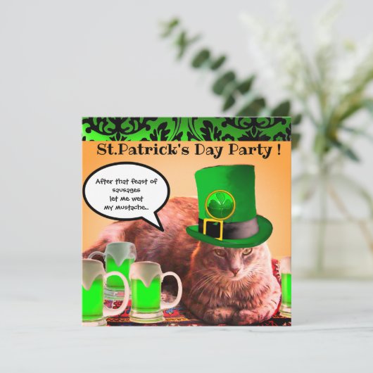 ST.PATRICK'S DAY CAT LEPRECHAUN HAT IRISH BIER EINLADUNG (Stehend Vorderseite)