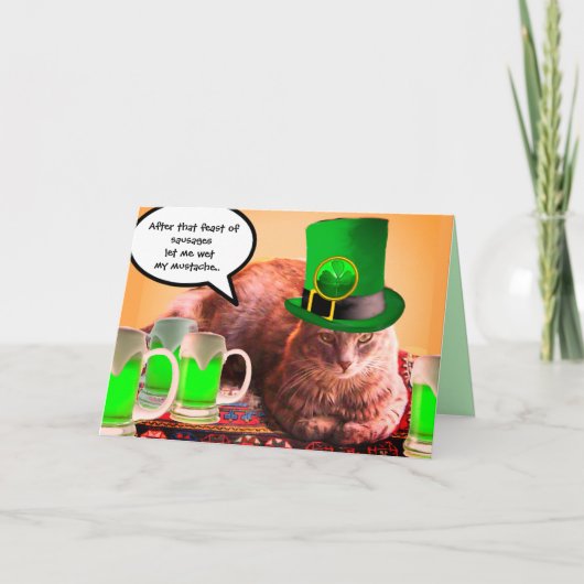ST. PATRICK'S DAY CAT LEPRECHAUN HAT IRISH BIERS KARTE (Vorderseite)