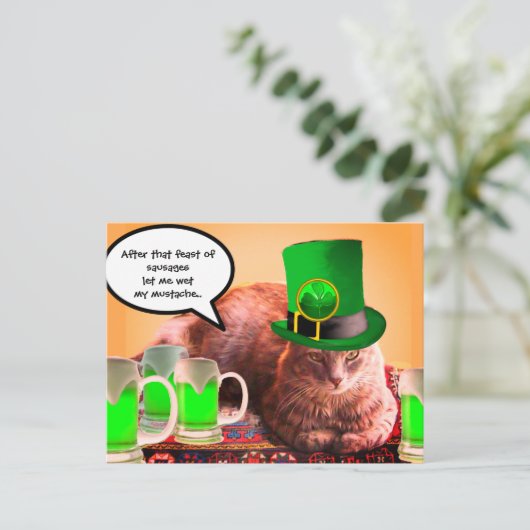 ST. PATRICK'S DAY CAT LEPRECHAUN HAT IRISH BIERS POSTKARTE (Stehend Vorderseite)