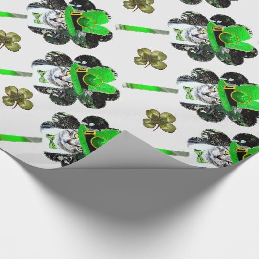 ST. PATRICK'S DAY CAT,LEPRECHAUN HAT UND KLEEBLÄTT GESCHENKPAPIER (Ecke)