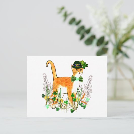 St. Patrick's Day Cat Postkarte (Stehend Vorderseite)