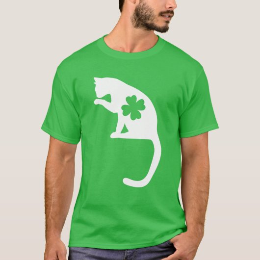St. Patricks Day Cat Silhouette Kleeblatt T-Shirt (Vorderseite)
