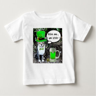 ST PATRICK'S DAY CAT WITH GREEN IRISH BEER BABY T-SHIRT